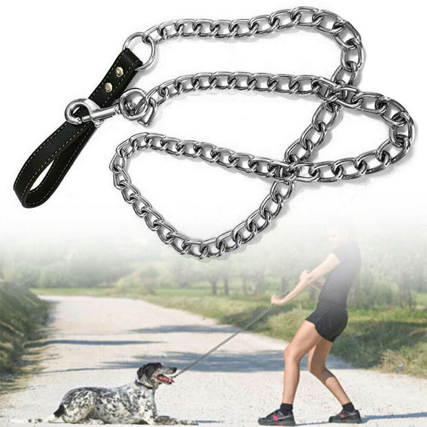 1PCS 1.2M Metal Chain Dog Lead Pet Puppy Leash Long Heavy Duty Anti-Chew Control
