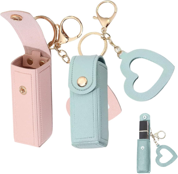 Lipstick Case 2PCS Lipstick Holder with Mirror Lip Balm Keyring Sleeves Small Lipstick Pouch Style2, Lipstick Holder