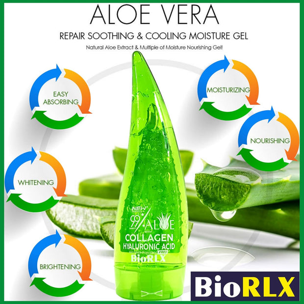 Biorlx 99% Purity Aloe Vera Gel with Collagen, Hyaluronic Acid 250Ml (One Bottle)