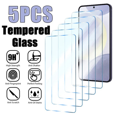 5PCS Tempered Glass for  Galaxy S24 Ultra A54 A14 A13 A53 A34 A33 A52 5G S23 plus Screen Protector on  A32 A22 S21