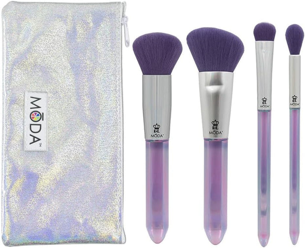 Royal & Langnickel Full Size Mythical Crystal 5Pc Makeup Brush Set with Pouch, Includes - Powder, Angle Brush, MD Shader, and Crease Brushes, Brilliant Amethyst