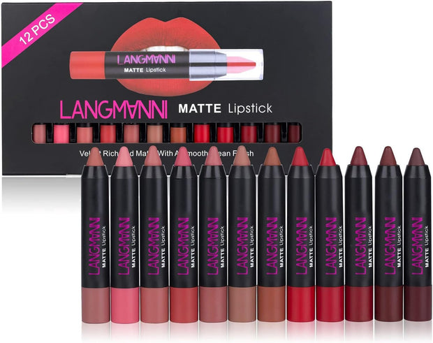 Enmart 6 Pcs Matte Lipstick Set, Lip Liner Crayon Pencil, Nude Longwear Waterproof Long Lasting Soft Pen, Red Brown Lipstic Female Christmas Cosmetic Makeup Lip Gloss Kit for Women
