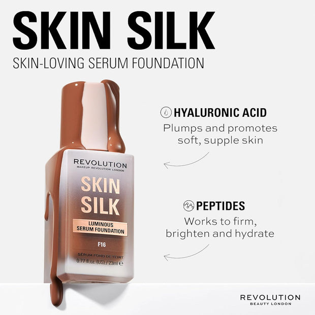 Makeup Revolution, Skin Silk Serum Foundation, Light to Medium Coverage, Contains Hyaluronic Acid, F7, 23Ml