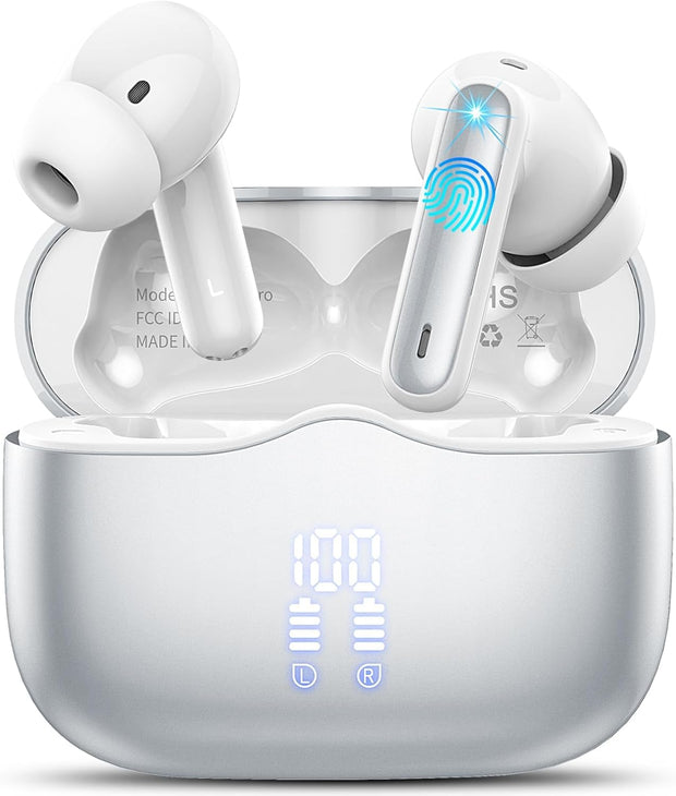 Wireless Earbuds, Bluetooth 5.3 Headphones in Ear with Hifi Stereo Deep Bass, 4 ENC Noise Cancelling Mic Wireless Earphones 40H Playtime, Bluetooth Earbuds Dual LED Display, IP7 Waterproof, USB-C