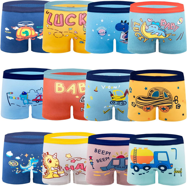 Boys Underwear Boxer Shorts Cotton Dinosaur Pattern Boxer Brief Underwear 12 Pack, 3-13 Years
