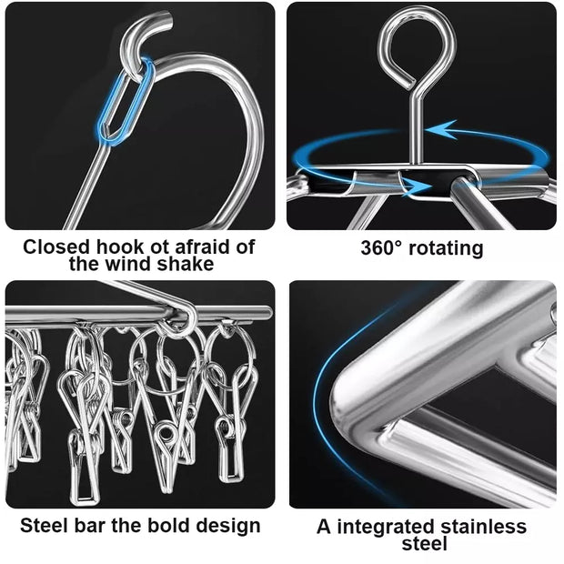 36 Thickened Clip Underwear Sock Hanger Laundry Airer Dryer Rack Stainlesssteel