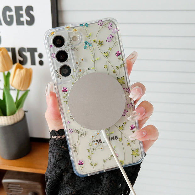 Magnetic Magsafe Case for Samsung S23 FE S22 S24 Ultra Clear Floral Soft Cover