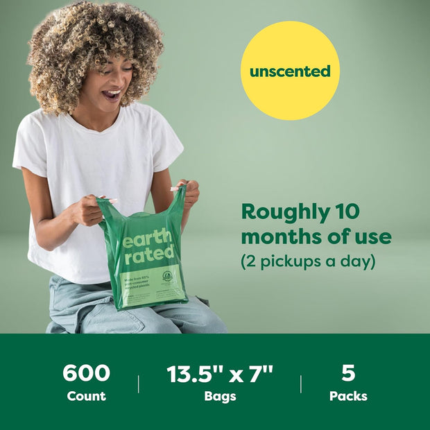 Earth Rated Dog Poo Bags with Handles Value Pack, Easy Tie and Guaranteed Leakproof, Lavender, 600 Handle Bags