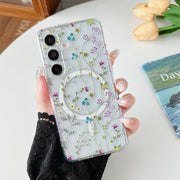 Magnetic Magsafe Case for Samsung S23 FE S22 S24 Ultra Clear Floral Soft Cover