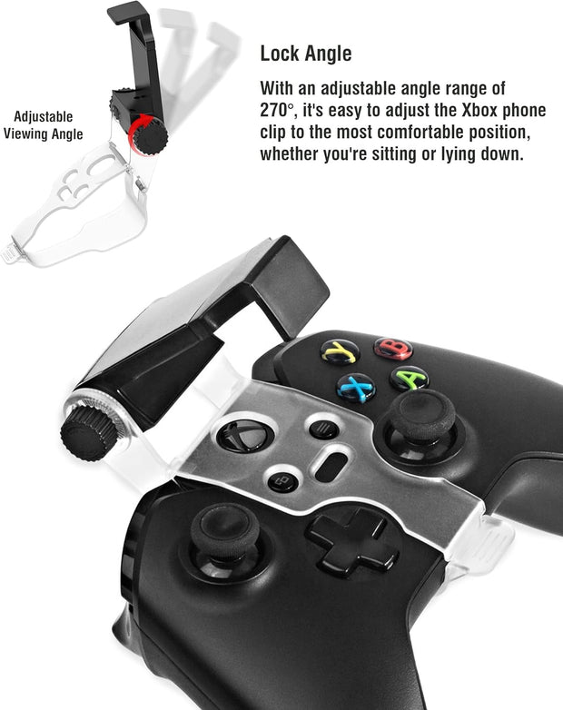 Joso Mobile Phone Holder for Xbox Controller, Cellphone Mount Clamp Compatible with Xbox Series S/X, Xbox One/S/X Gamepad, Adjustable Clip with 2 Thumb Grip Caps