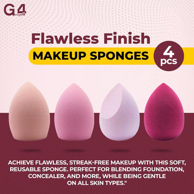 Makeup Sponges 4Pcs Set, Non-Latex High-Density Foundation Sponge for Liquid, Cream, and Powder, Wet & Dry Use, Soft Wonder Sponge for Flawless Finish