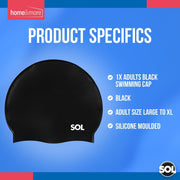 Black Swimming Cap Adult | Ladies Womens Mens Pool Swim Hat Waterproof Silicone