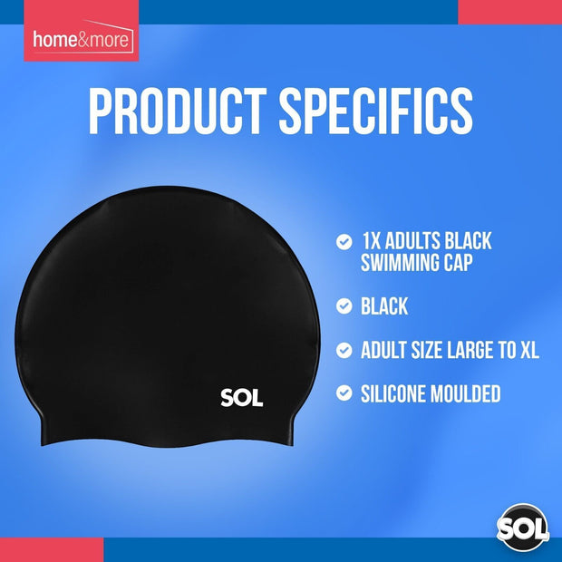 Black Swimming Cap Adult | Ladies Womens Mens Pool Swim Hat Waterproof Silicone