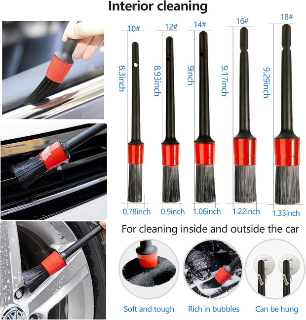 16 PCS Car Cleaning Brush Kit Car Detailing Brushes Set Auto Wheel Cleaning Brush Car Interior Washing Tools Car Tire Brush for Car Motorcycle Bike Exterior Engine Leather Air Vents