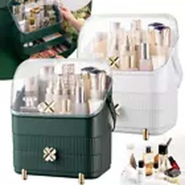Xlarge Cosmetic Skincare Organiser Tabletop Make-Up Storage Case 2 Drawers Box