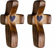 Tiardey 2Pcs Wooden Crosses Handheld Wooden Protection Cross Jesus Wooden Heart-Shaped Stress Relief Cross My Heart Encourages Gifts Thumb-Held Cross for Prayer