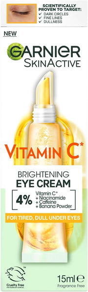 Garnier Eye Cream, with 4% Vitamin C, Brightening Eye Treatment for Dark Circles, Prevents under Eye Bags and Puffiness, Vitamin C*, 15Ml