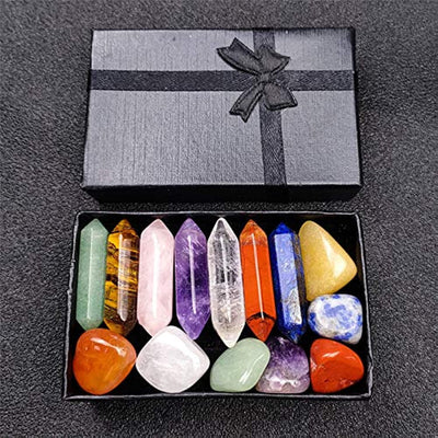 Premium Healing Crystals Kit in Gift Box - 7 Chakra Set Tumbled Stones, 7 Chakra Stone Set Meditation Stone Yoga Amulet with Gift Box