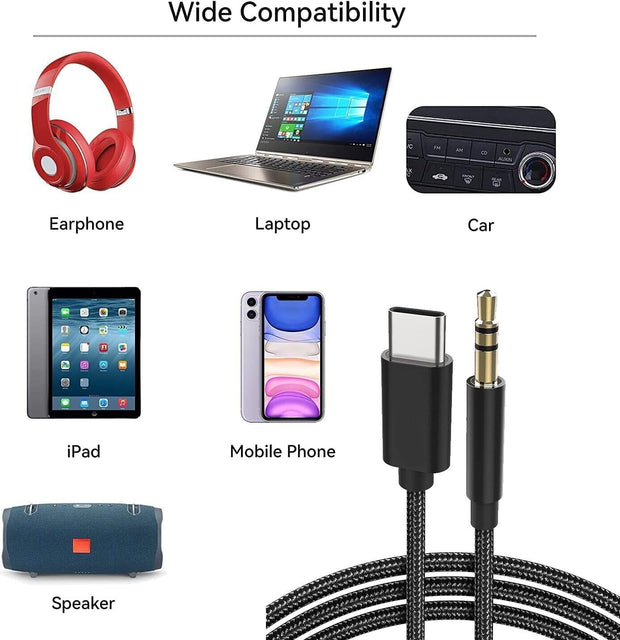 USB C to 3.5Mm Audio Aux Jack Cable 1M USB Type C to 3.5Mm Headphone Stereo Car