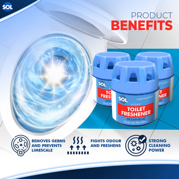 3 Toilet Bowl Freshener 1000 Flushes Ocean Blue Cistern Block Limescale Cleaner