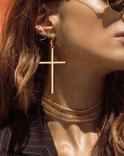 Infinity Large Cross Women Teen Girls Gold Hippie Christian Dangle Drop Earrings