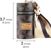 Adorila Mini Leather Lip Gloss Case, Travel Lipstick Bag with Keychain, Brown