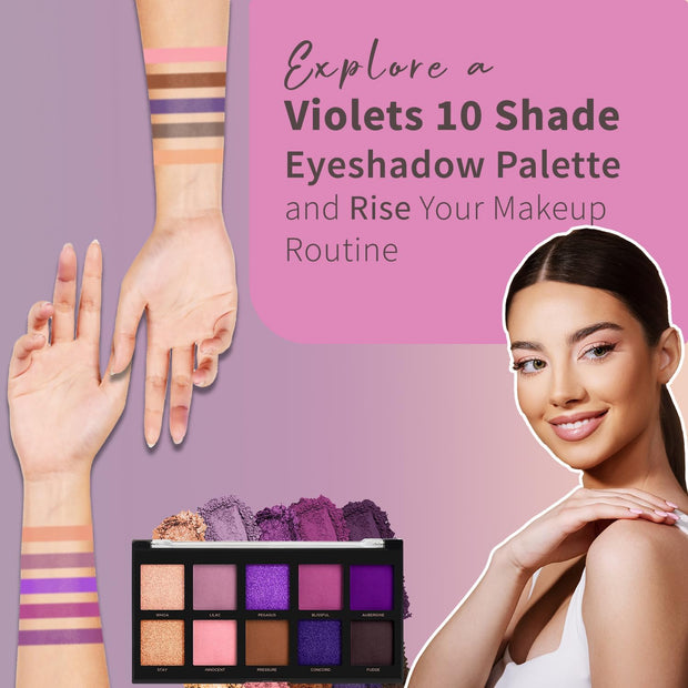 Profusion Cosmetics Violets 10 Shade Eyeshadow Palette (Blendable Multi-Finish Array of Orchid to Lavender and Violet Hues)