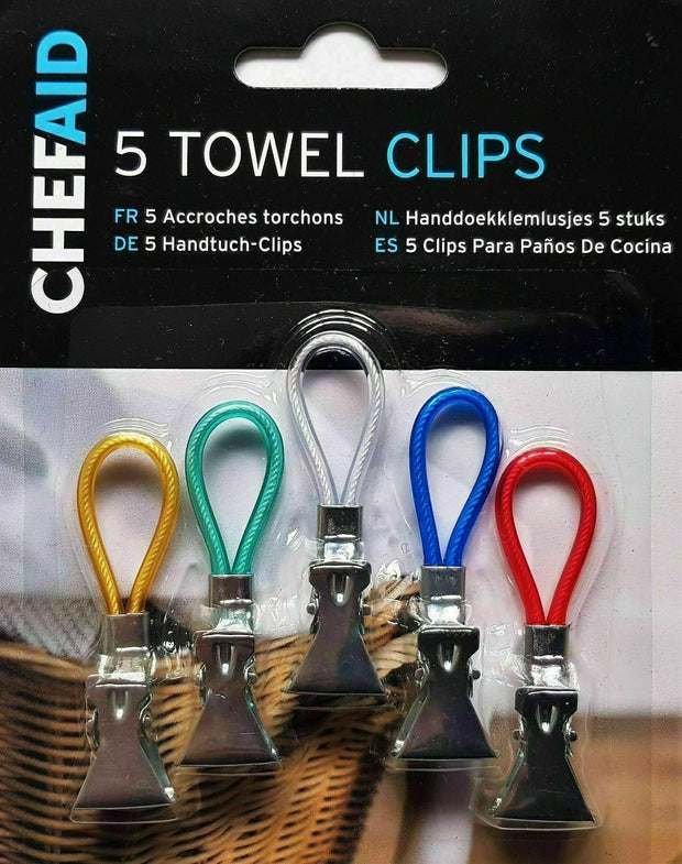 Chef Aid 5 Colours Towel Hanger Clips Tea Towels Clothes Holder Hanging Hinchers