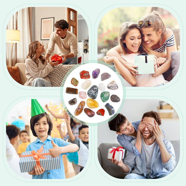 Zourglow 18 Pcs Healing Crystals Gemstones Set, Natural Polished Gem Stones, Lucky Pocket Stone for Yoga Balancing, Meditation, Reiki, Anxiety Stress Relief