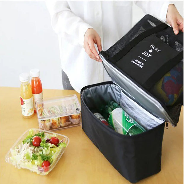 New Thermal Insulation Bag Handheld Lunch Bag Useful Shoulder Bag Cooler Picnic Bag Mesh Beach Tote Bag Food Drink Storage