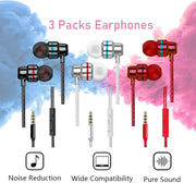Yatloml 3 Pack Earphones, Wired In-Ear Headphones Earphones with Microphone and Volume Control, Noise Isolating and Deep Bass, Lightweight 3.5 Mm Earbuds Compatible with Iphone, Ipad, Android
