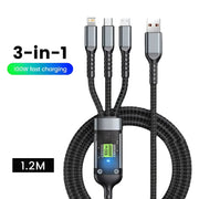 Transparent Luminous 3-In-1 Super Fast Charging Cable, 3 in 1 Charging Cable, Compatible with Phone/Android/Tabl