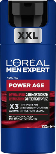 L'Oreal Men Expert Power Age Moisturiser, Hydrating & Revitalising Hyaluronic Acid Moisturiser for Men, Designed for Ageing, Dry & Dull Skin 100Ml, 1