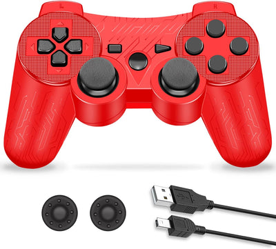 Supohero Game Controller Compatible for Play3, Play 3 Wireless Remote Game Controller with Dual Vibration,6-Axis Gyro and Charging Cable (Red)
