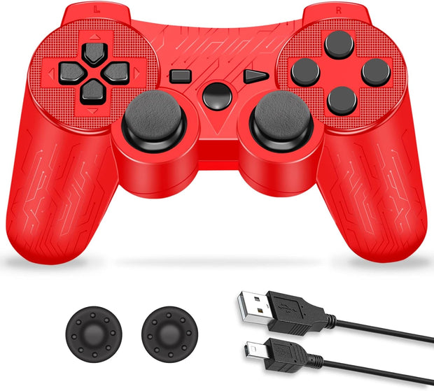 Supohero Game Controller Compatible for Play3, Play 3 Wireless Remote Game Controller with Dual Vibration,6-Axis Gyro and Charging Cable (Red)