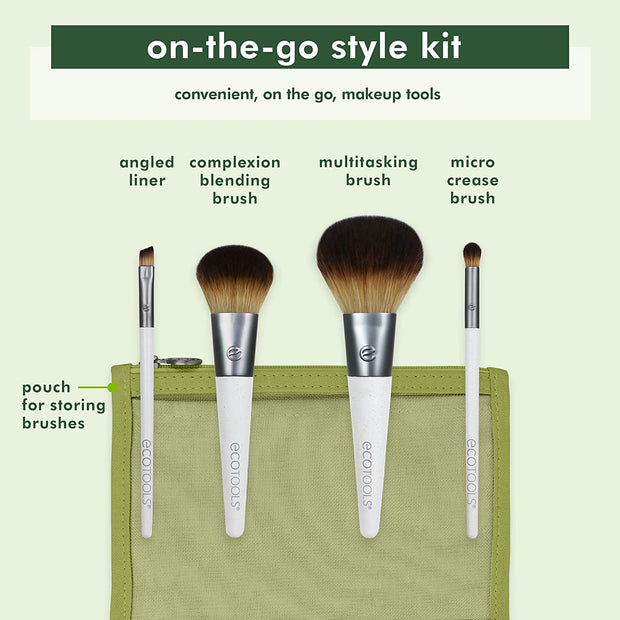 On-The-Go Makeup Brush Kit, Travel-Friendly Brush Set, Mini-Size Makeup Tools for Powders, Blush, Bronzer, & Eyeshadows, Eco-Friendly, Synthetic Bristles, Cruelty-Free & Vegan, 5 Piece Set