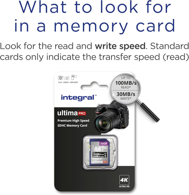Integral 32GB SD Card 4K Ultra-Hd Video Premium High Speed Memory Card SDXC up to 100Mb/S SDXC V30 UHS-I U3 Class 10 SD Memory Card, Black