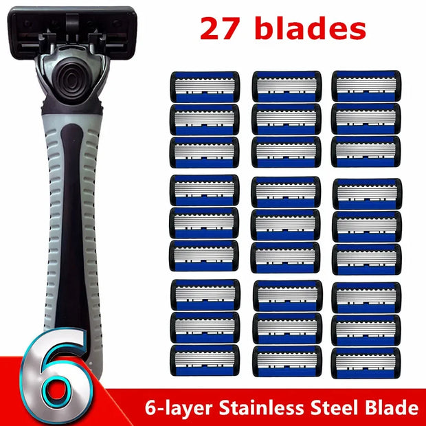 Razor Classic 6 Edge Safety Razor for Mens Shaving&Womens Hair Removal 27 Shaving Blades Manual Shaver