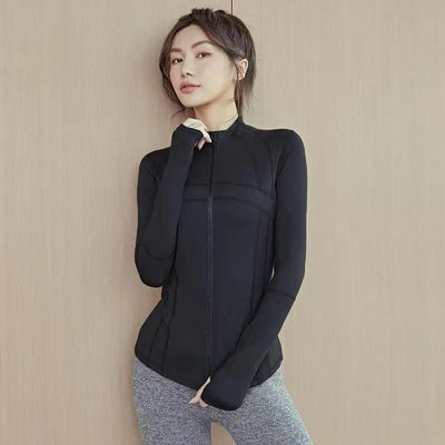 2022 New Women'S Long Sleeves Sports Running Shirt Breathable Gym Workout Top Women'S Yoga Jackets with Zipper with Finger Holes