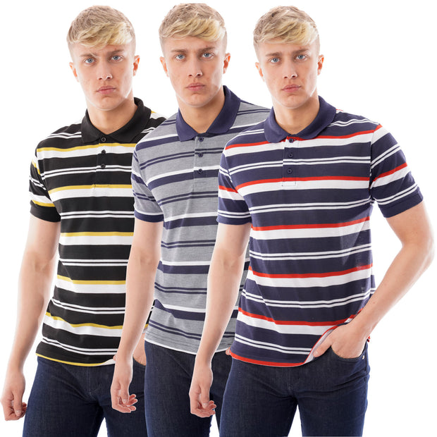 Mens Striped Polo Shirt Short Sleeve Pique T Shirt Premium Designer Summer Top