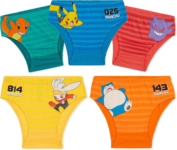 Pokemon Boys Briefs, Comfortable Cotton Breathable Underwear Pack of 5 Kids Underpants