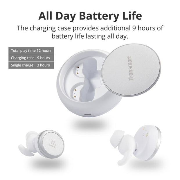Tronsmart Wireless Earbuds with Voice Assistant, Deep Bass & Wireless Charging W