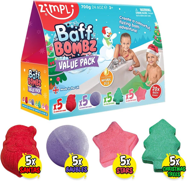 12 X Christmas Bath Bomb Gift Set from Zimpli Kids, Great Value Stocking Fillers for Children, Bath Fizzers, Xmas Presents for Boys & Girls, Organic, Moisturising, Vegan Friendly & Cruelty Free