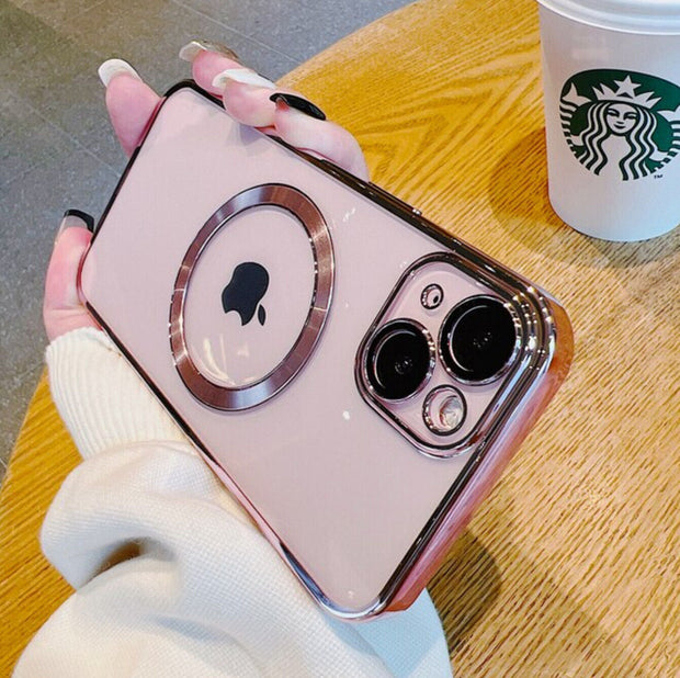 For Iphone 14 Pro Max 13 12 11 Clear Magsafe Plating Magnetic Slim Case Cover