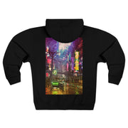 Cyberpunk style city skyline zip hoodie