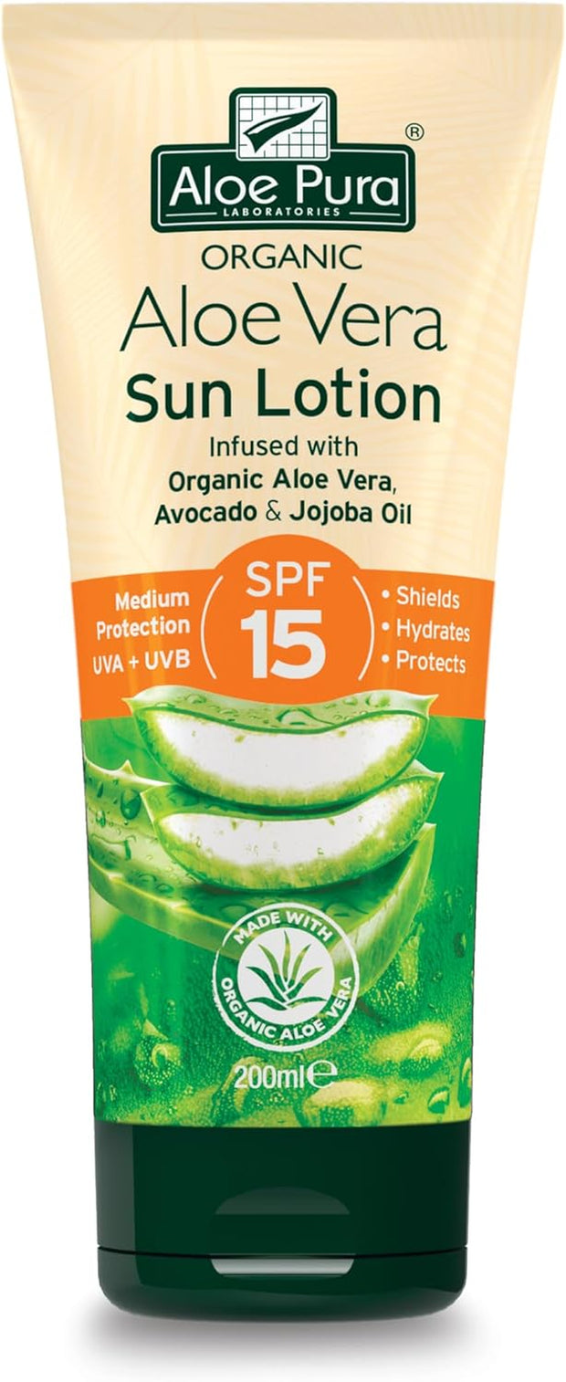 Aloe Pura, Organic Aloe Vera Sun Lotion SPF 50, Natural, Vegetarian, Cruelty Free, Paraben & SLS Free, Long-Lasting Shield, Maximum Protection, 200Ml
