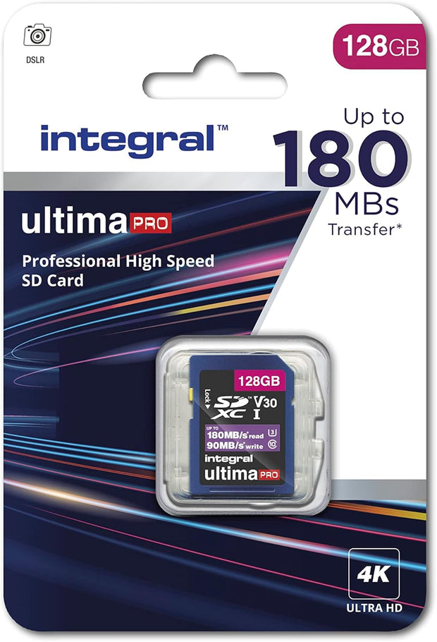 Integral 32GB SD Card 4K Ultra-Hd Video Premium High Speed Memory Card SDXC up to 100Mb/S SDXC V30 UHS-I U3 Class 10 SD Memory Card, Black