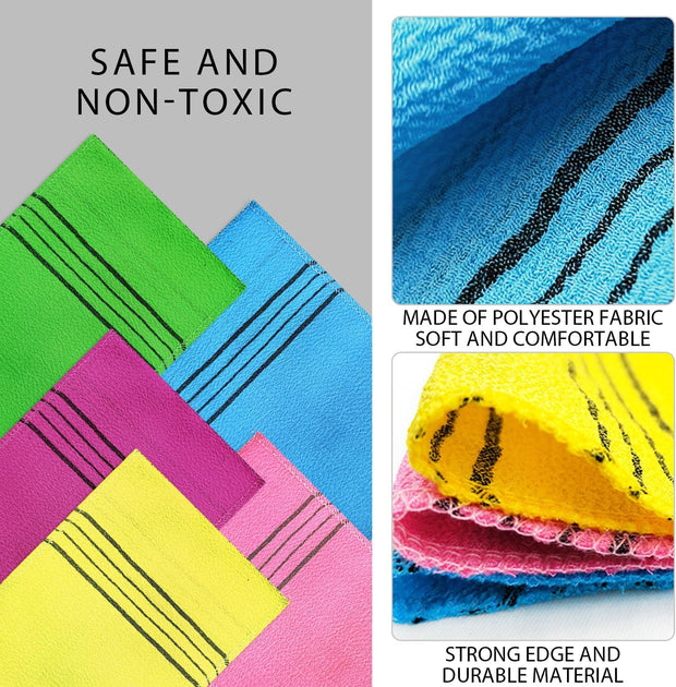 5-Pack of Bathing Gloves, Shower Gloves, Exfoliating Towels, Dirt and Dead Skin Cleaning Gloves, Scrub Gloves, Suitable for Body (5 Colors)