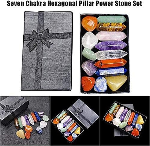 Premium Healing Crystals Kit in Gift Box - 7 Chakra Set Tumbled Stones, 7 Chakra Stone Set Meditation Stone Yoga Amulet with Gift Box