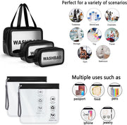 WUBAYI 5Pcs Clear Toiletry Bag, Waterproof PU Makeup Bag with Zipper Handle, Portable Airport Cosmetic Bag for Women & Men, Travel Accessories Wash Bag for Travelling & Holiday (Black)